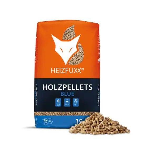 Heizfuxx Holzpellets Blue ENplus A1 975 kg Palette 65x15 kg 6 mm Nadelholz Heizwert ≥4,6 kWh/kg