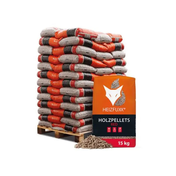 Heizfuxx Holzpellets Red ENplus A1 975 kg Palette 65x15 kg 6 mm Nadelholz Heizwert ≥4,6 kWh/kg