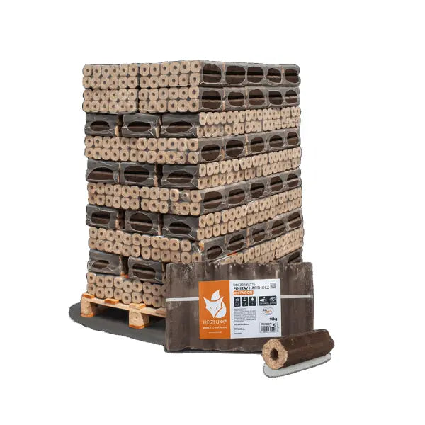 Heizfuxx PiniKay Octagon Hartholzbriketts 960 kg Palette 96x10 kg achteckig mit Loch Heizwert ≥4,8 kWh/kg