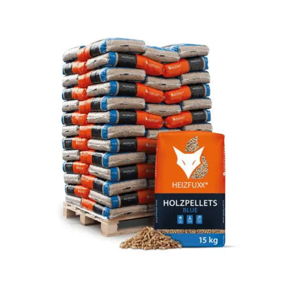 Heizfuxx Holzpellets Blue ENplus A1 975 kg Palette 65x15 kg 6 mm Nadelholz Heizwert ≥4,6 kWh/kg