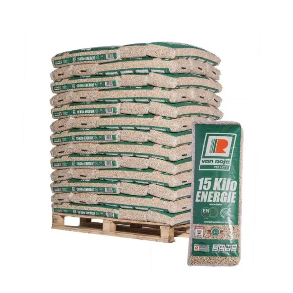Van Roje Holzpellets ENplus A1 DINplus 975 kg Palette 65x15 kg 6 mm Nadelholz Heizwert ≥4,6 kWh/kg