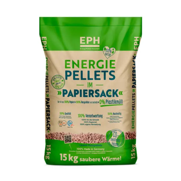 EPH Holzpellets ENplus A1 975 kg Palette 65x15 kg 6 mm Nadelholz Heizwert ≥4,6 kWh/kg